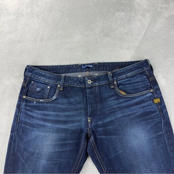 G-Star Men's Sz 42x31 Attacc Low Straight Leg Jeans Button Fly Dark Indigo Blue - Picture 9 of 14